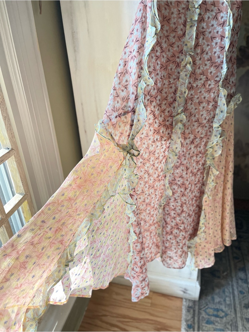 Rebecca Taylor Pink and Pale Green Floral Ruffle Slip - Picture 4 of 7